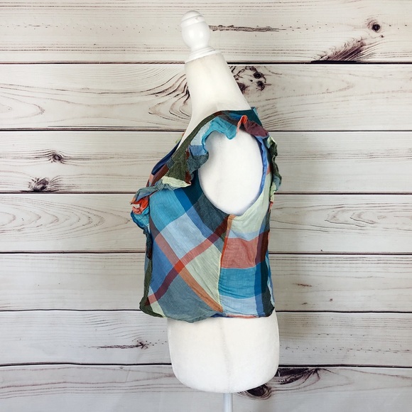 MAEVE Madras Plaid Colorful Patch Blouse Top US 4 - Picture 6 of 9